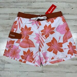 NWT Rocorose Women's Floral Swim Board Shorts White Pink Orange Size Large‎